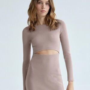 Wilfred Free Cut-out Knit Longsleeve Mini Dress in Gull Grey